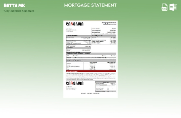 Модерен стил Шаблон за извод за хипотека на банката Џорџија Либерти